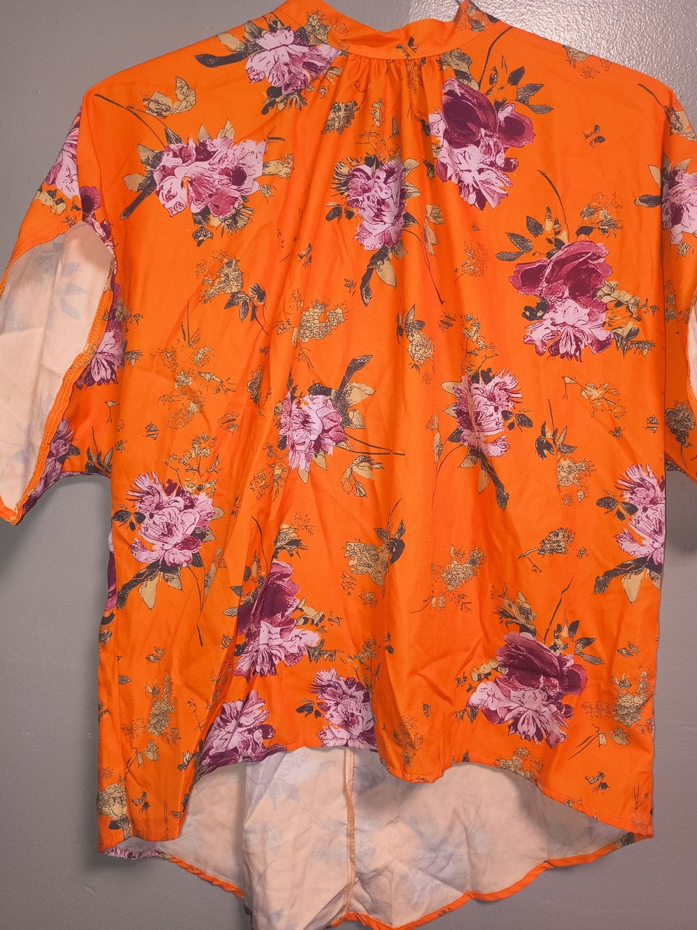 Women's Orange Floral Blouse with Purple Flower Print